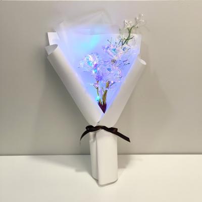 장미 미다운플라워 조화 홀로그램 장미 미니꽃다발 LED 세송이 + 눈꽃 조화, 스노우화이트