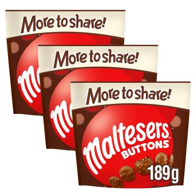 몰티져스 버튼 몰티져스 버튼 초콜릿 189g 3팩 Maltesers Buttons Chocolate Pouch Bag, 단일상품