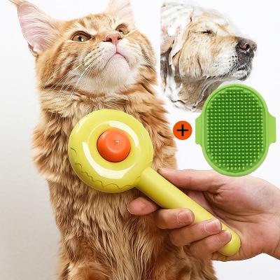 프렌치불독빗 개와 고양이를위한 새로운 죽은 머리 제거 빗 애완 동물 셀프 클리닝 빗 목욕 브러시, 분홍색 엉킴 제거 빗 + 노란색 목욕 브러시